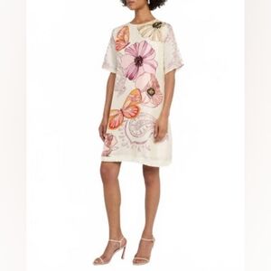 Johnny Was Daisee Fringe Mini Dress with Pink Floral & Butterfly Print Sz Small